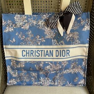 Dior Blue and Beige Leaf Pattern Tote
